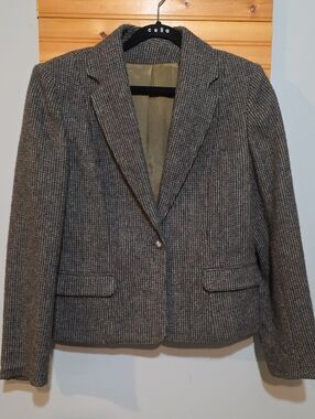 Talbots Vintage Tweed Blazer Brown Gray Wool Single Button Jacket Fits 8-10